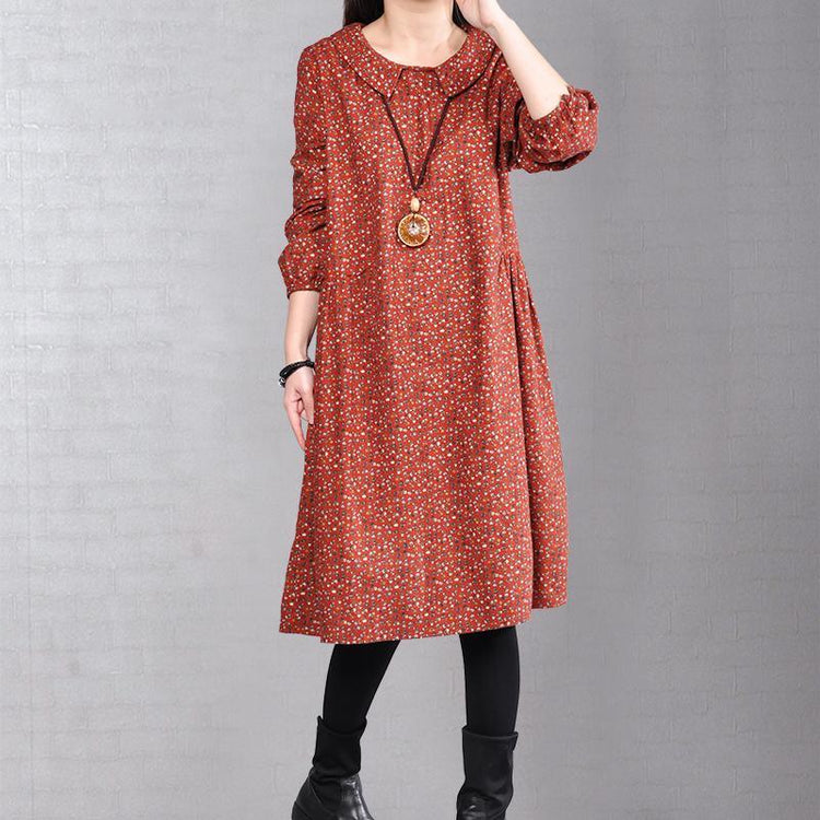 boutique red cotton shift dresses oversize casual dress casual o neck floral cotton dresses - Omychic