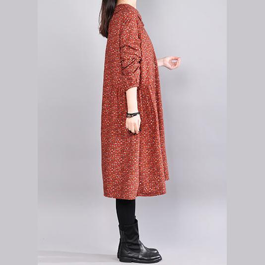 boutique red cotton shift dresses oversize casual dress casual o neck floral cotton dresses - Omychic
