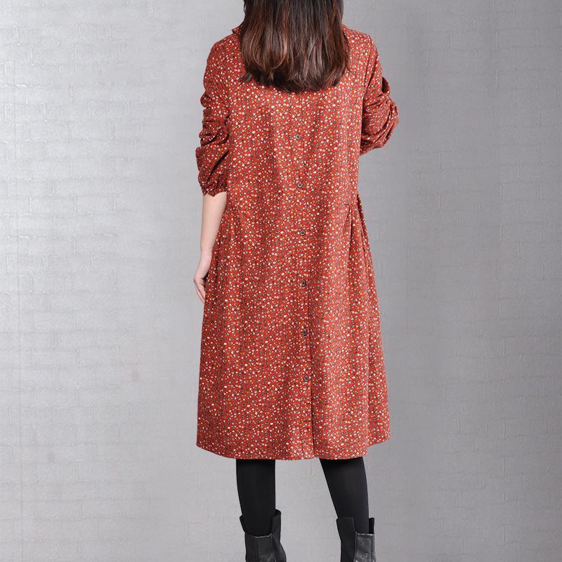 boutique red cotton shift dresses oversize casual dress casual o neck floral cotton dresses - Omychic