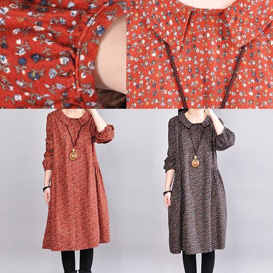boutique red cotton shift dresses oversize casual dress casual o neck floral cotton dresses - Omychic