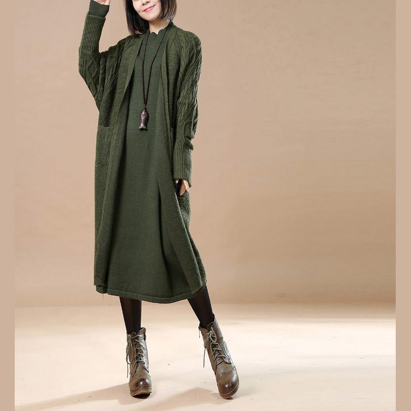 Boutique tea green woolen sweater cardigans  wool jackets casual Winter coat 2021 wool jackets v neck - Omychic