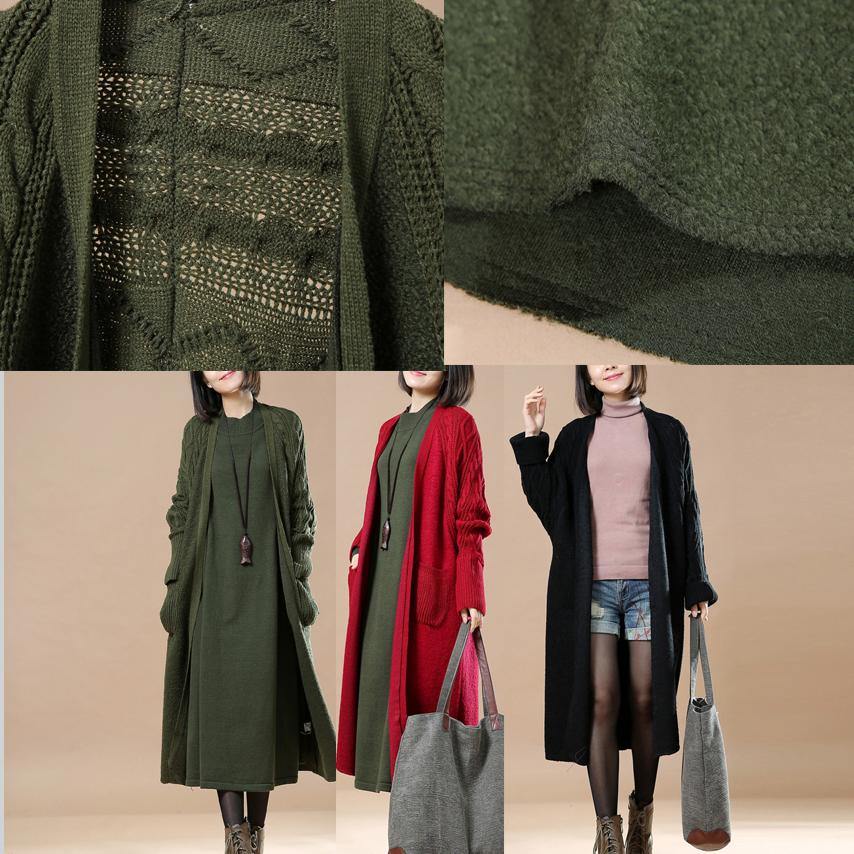 Boutique tea green woolen sweater cardigans  wool jackets casual Winter coat 2021 wool jackets v neck - Omychic