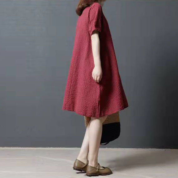 boutique red cotton shift dress oversize shirt dress women wild short sleeve natural cotton dress