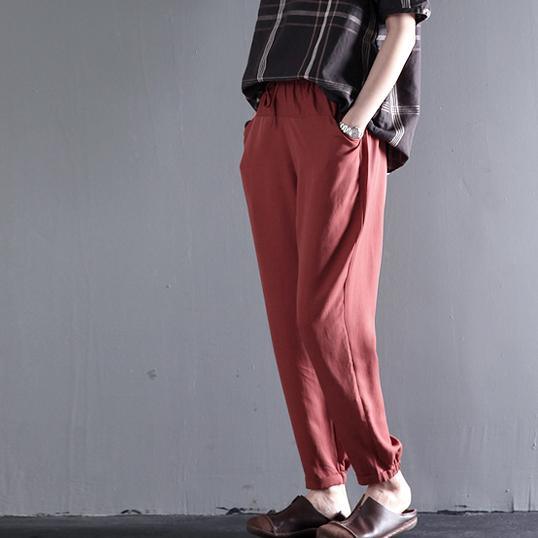 brick red long summer cotton pants feels cool - Omychic