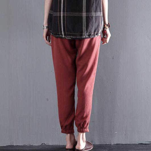 brick red long summer cotton pants feels cool - Omychic