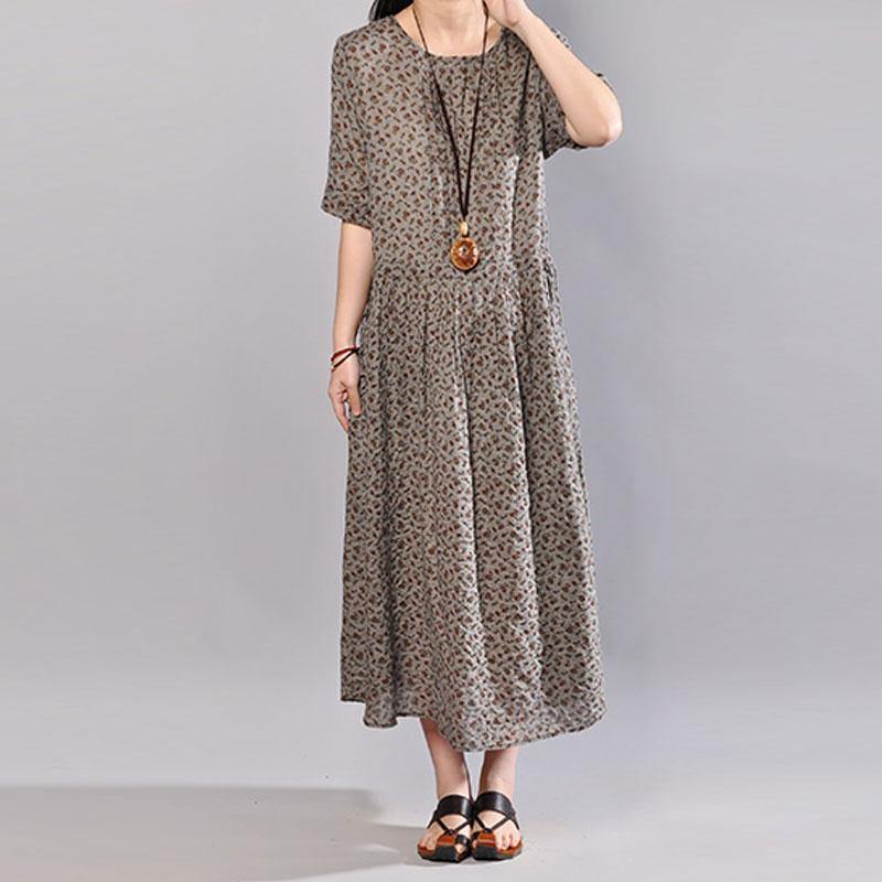 brief long cotton dresses plus size Women Floral Printed Short Sleeve Pullover Dress - Omychic
