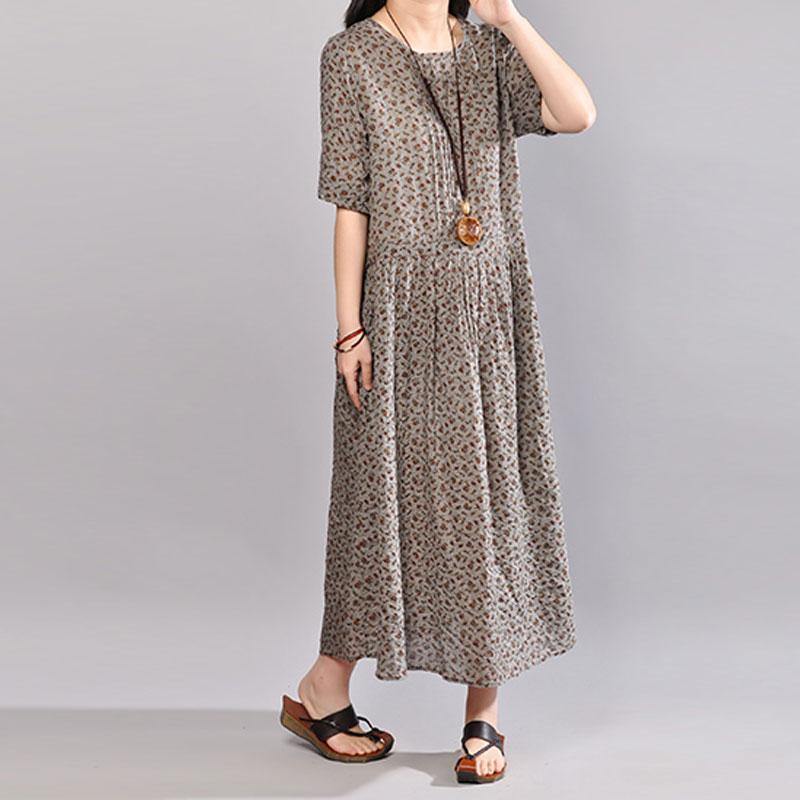 brief long cotton dresses plus size Women Floral Printed Short Sleeve Pullover Dress - Omychic