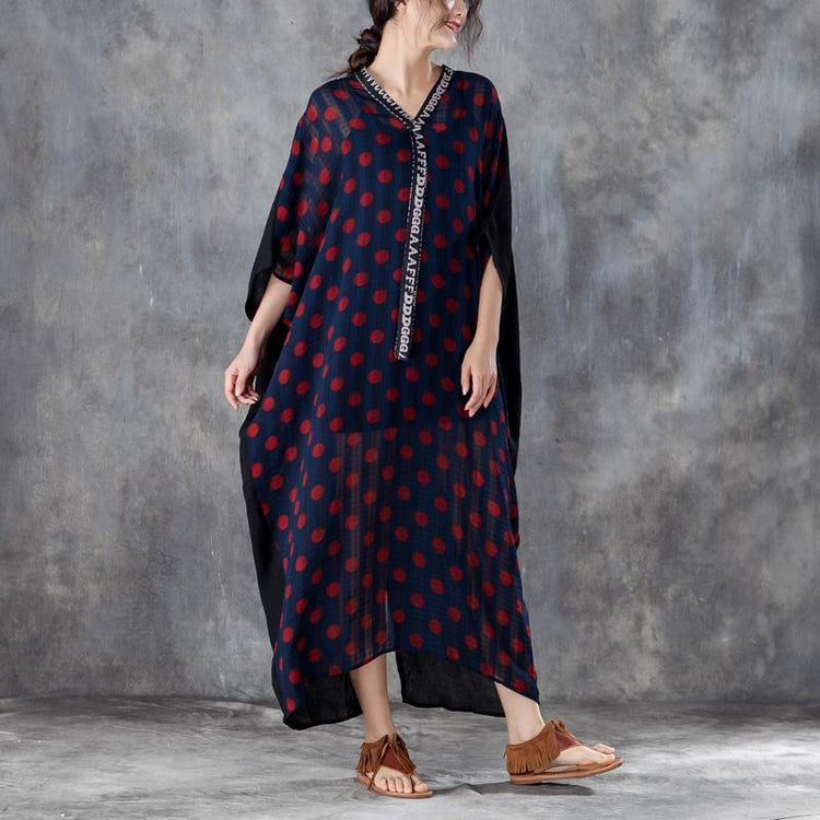 brief cotton caftans plus size Comfortable Large Size Silk Polka Dot Women Dress - Omychic