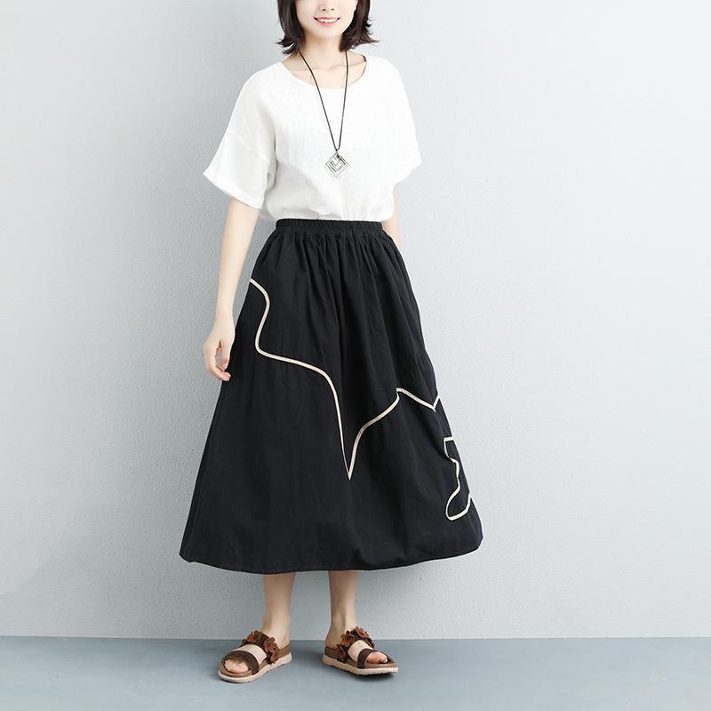 brief cotton skirts plus size Summer Black Casual Pockets Long Skirts - Omychic