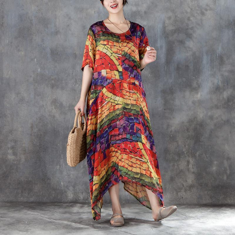 brief long cotton dresses plus size Summer Casual Short Sleeve Two-piece  Long Dress - Omychic