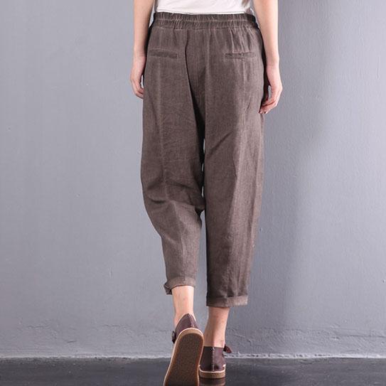 brown casual cotton linen pants loose  slim women trousers - Omychic