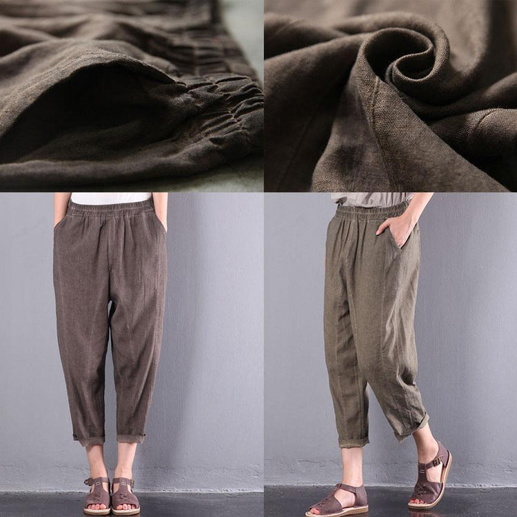 brown casual cotton linen pants loose  slim women trousers - Omychic