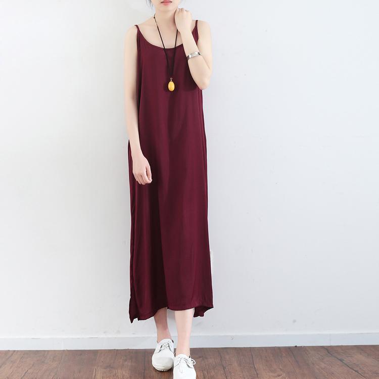 burgundy cotton dresses oversize casual sundress sleeveless maxi dress - Omychic