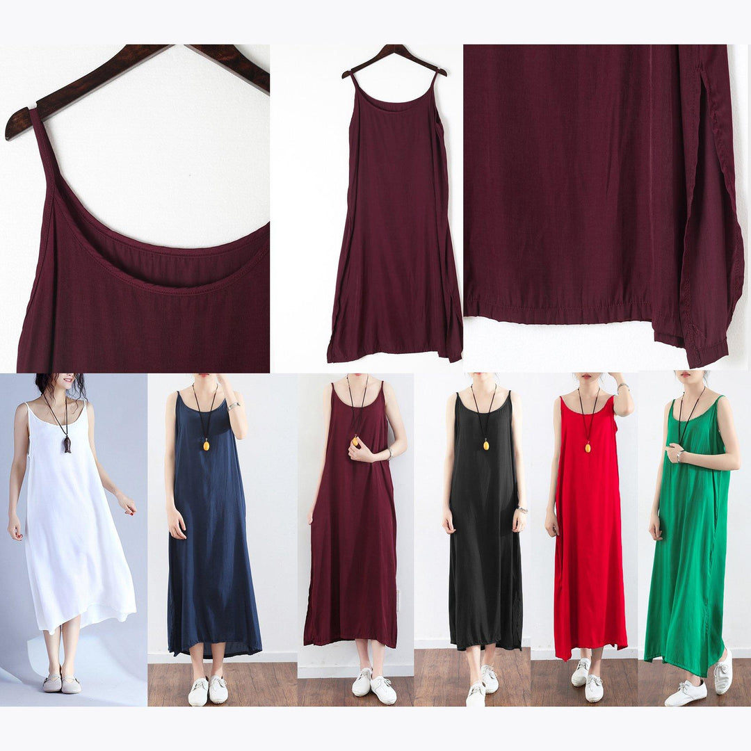 burgundy cotton dresses oversize casual sundress sleeveless maxi dress - Omychic