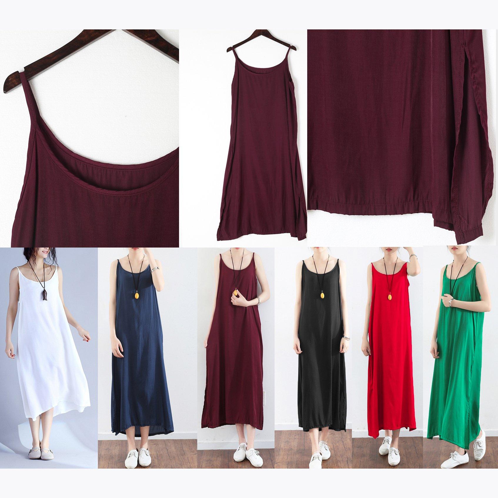 burgundy cotton dresses oversize casual sundress sleeveless maxi dress - Omychic