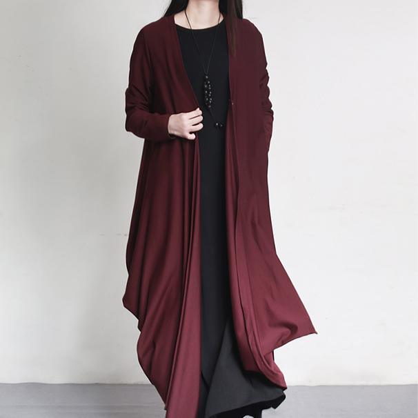 burgundy original cotton cardigans oversize elegant asymmetric draping coats - Omychic