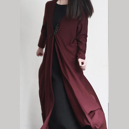 burgundy original cotton cardigans oversize elegant asymmetric draping coats - Omychic