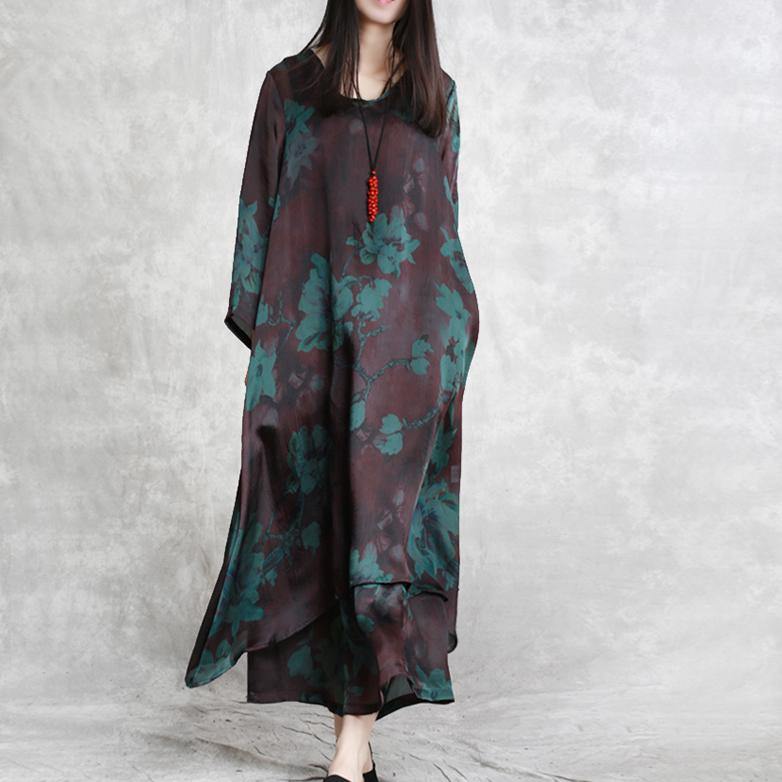 Burgundy Prints Chiffon Polyester Two Pieces Mid Long Tops And Casual Wide Leg Pants - Omychic