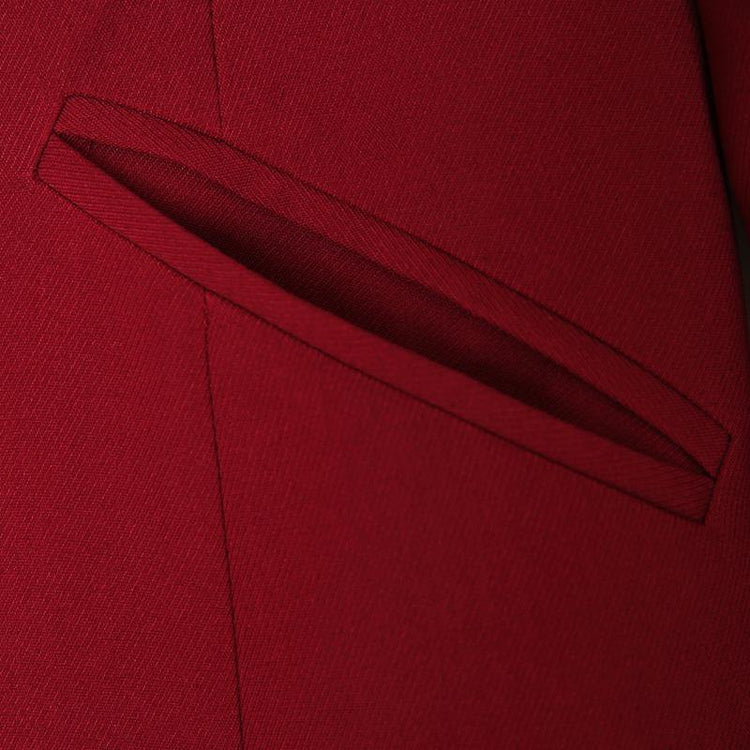 burgundy slim fit cotton blended maxi trench coats tunic elegant long sleeve cardigan outwear - Omychic