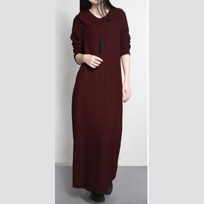 burgundy stylish  slim  sweater dresses elegant loose o neck maxi knit dress warm fall outfits - Omychic