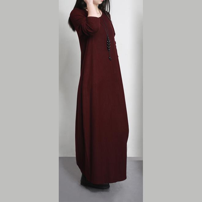 burgundy stylish  slim  sweater dresses elegant loose o neck maxi knit dress warm fall outfits - Omychic