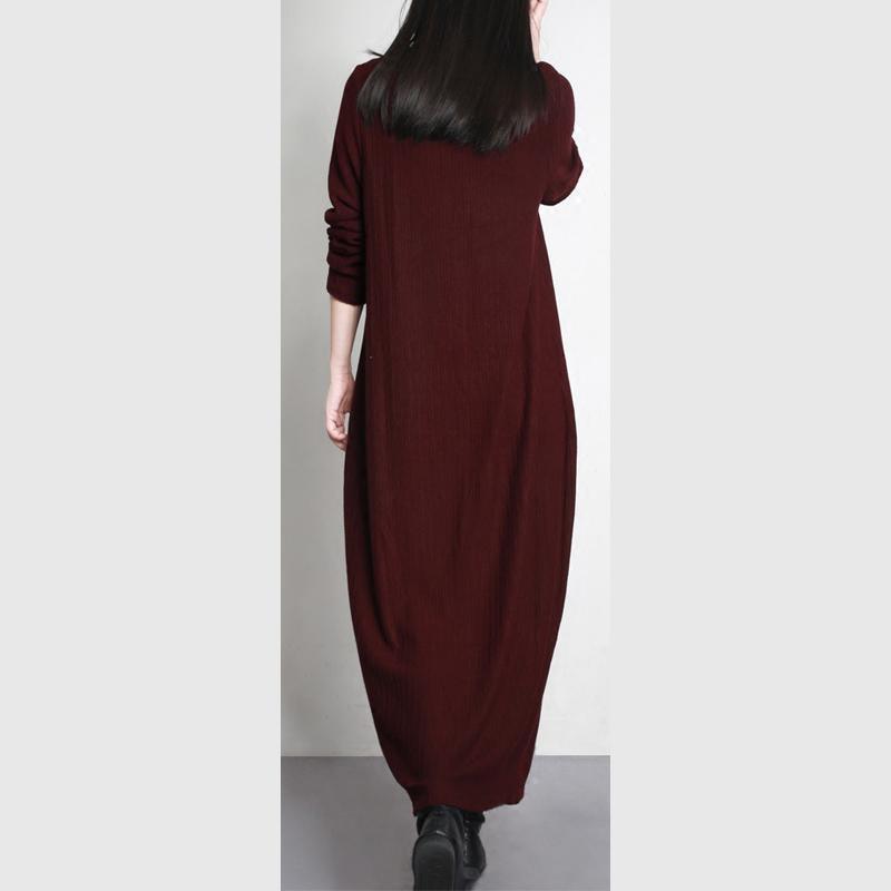 burgundy stylish  slim  sweater dresses elegant loose o neck maxi knit dress warm fall outfits - Omychic