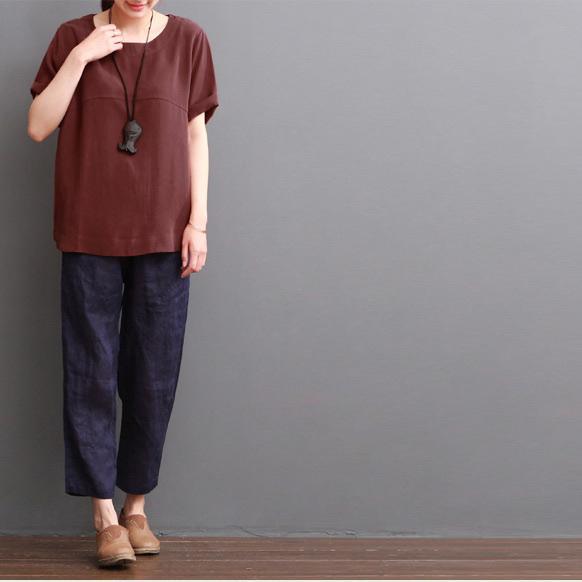 burgundy women blouse cotton top casual shirt plus size - Omychic