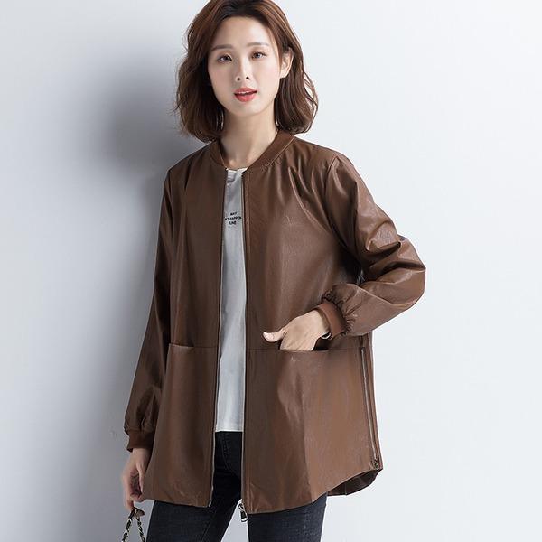 plus size oversize PU Leather women casual Loose spring autumn Zipper Wild Jacket 2020 Clothes Coat Outerwear - Omychic