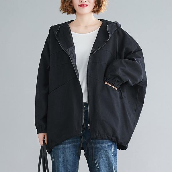 Pockets Zipper All-match Hooded Windbreaker 2020 New Simple Leisure Plus Size Women Coat - Omychic