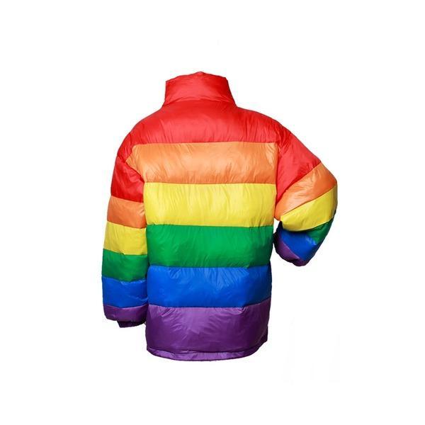 Women Rainbow Wadded Parka Plus Size Loose Striped Coat - Omychic