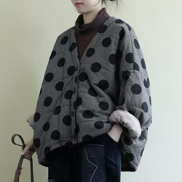 V-Neck Bat Sleeve Warm Coats 2020 Autumn New Button Loose Female Clothes Casual Parkas Coats - Omychic