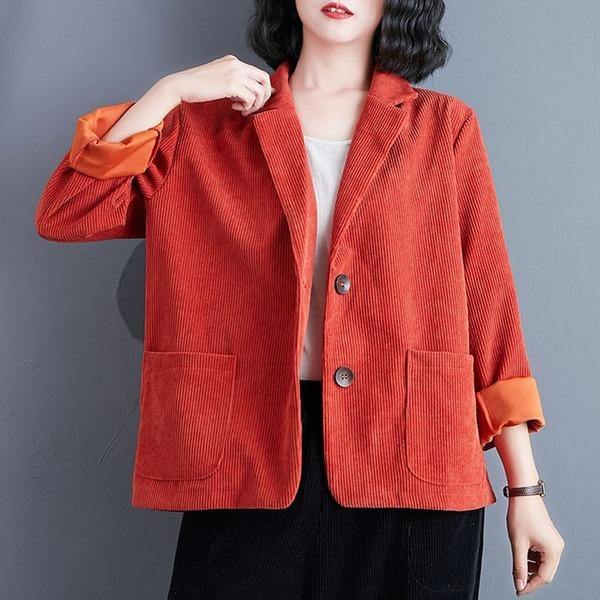 Women Vintage Corduroy Casual Jackets New Arrival 2020 Simple Style Turn-down Collar  Coats - Omychic