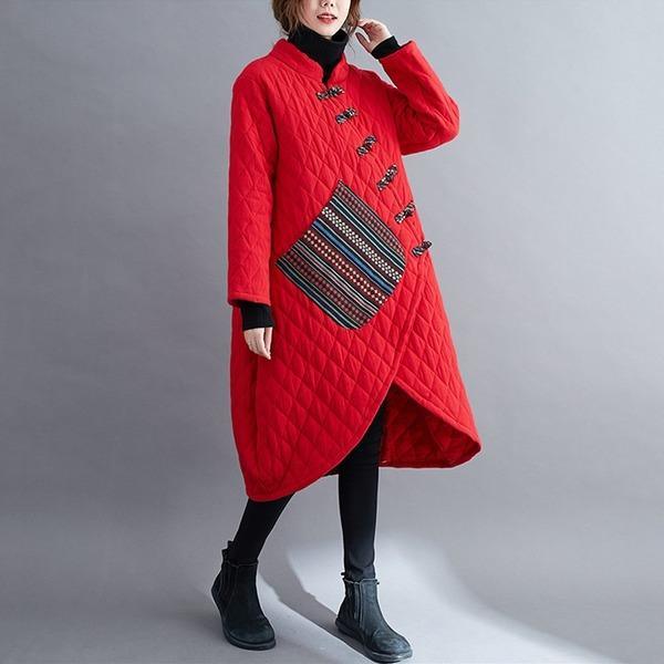 Anteef plus size Cotton vintage casual long loose autumn winter jacket clothes women Coat 2020 outerwear - Omychic