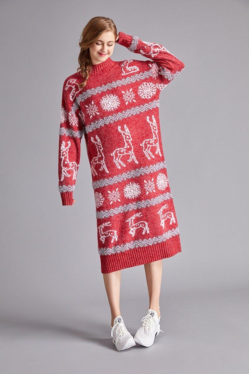 long sleeve plus size wool knitted Christmas women casual midi autumn winter Sweater dress - Omychic