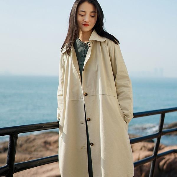 Women Casual Trench Button Coats Solid Color 2020 Spring New Coats - Omychic