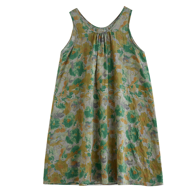Women Summer Retro Print Loose Sleeveless Dress