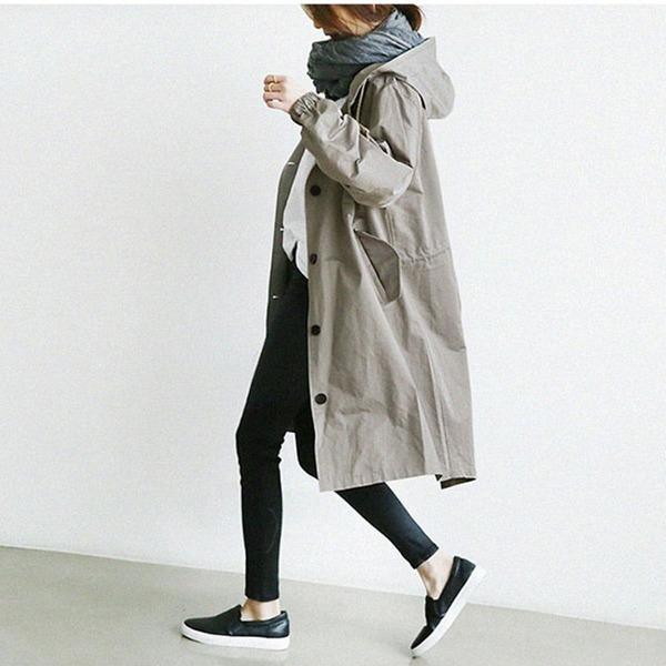 2020 New Solid Color Casual Korean Hooded Collar Loose Winter Women Trench Plus Size Simple Women Coats - Omychic