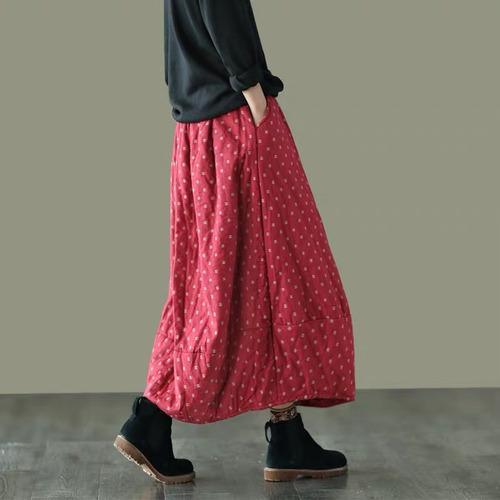 Women Loose Polka Dot Padded Skirts Ladies Vintage Elastic Waist Skirt Female Cotton Linen Winter Skirts 2020 - Omychic