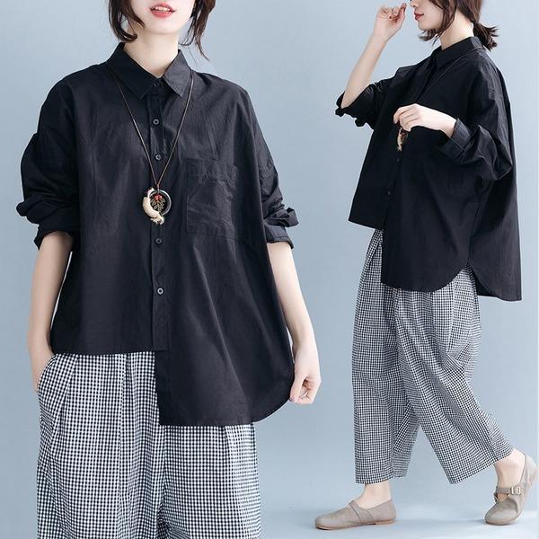 omychic cotton linen autumn vintage korean plus size Casual loose shirt women blouse 2020 clothes ladies tops streetwear - Omychic