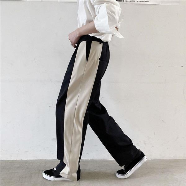 Contrast Color Splicing Bandage Pants Fashion Loose Casual Elastic Waist Women Pants Autumn and Winter The New - Omychic