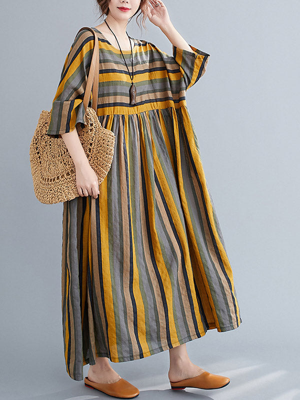 Original Stripe Round-Neck Dress Half Sleeve