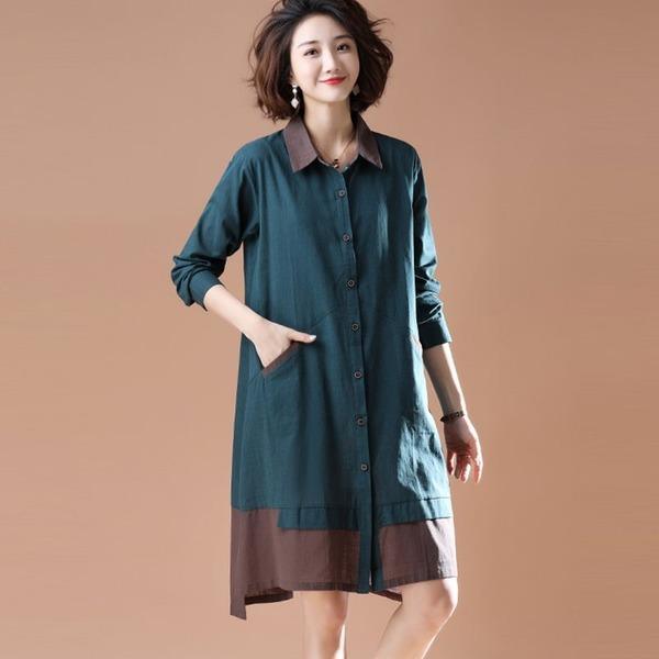 New 2020 Autumn Vintage Patchwork Color Loose Female Knee-length A-line Dresses - Omychic