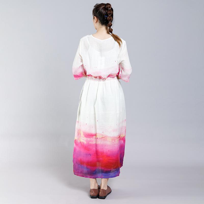 Ethnic Style Casual V-Neck Half Sleeve Dress - Omychic