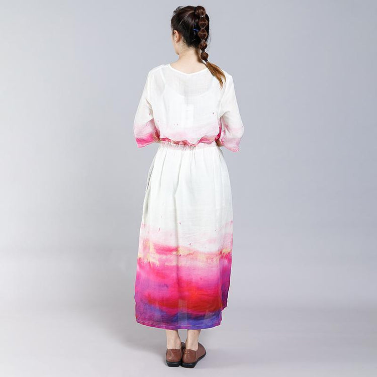 Ethnic Style Casual V-Neck Half Sleeve Dress - Omychic