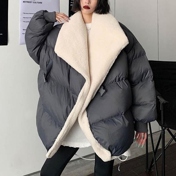 New Women Plus Size Pocket Pleated Goddess Fan 2020 Winter Minority Casual Parka Coat - Omychic
