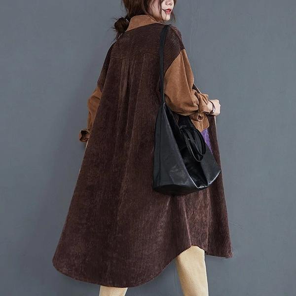 long sleeve plus size corduroy vintage for women casual loose autumn winter elegant shirt dress clothes - Omychic