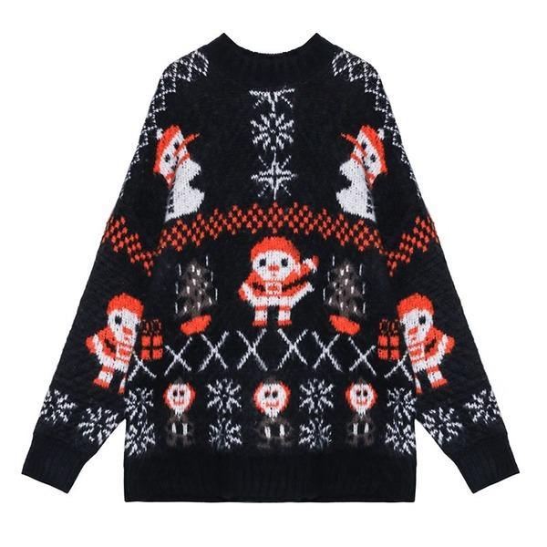 Cartoon Print Pattern Knitted Sweater Women 2020 Winter Casual Fashion Style Temperament All Match Women Clothes - Omychic