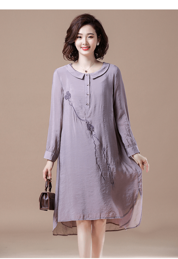 Plus Size Women Casual Dresses Vintage Embroidery Loose Ladies Knee-length Dress - Omychic