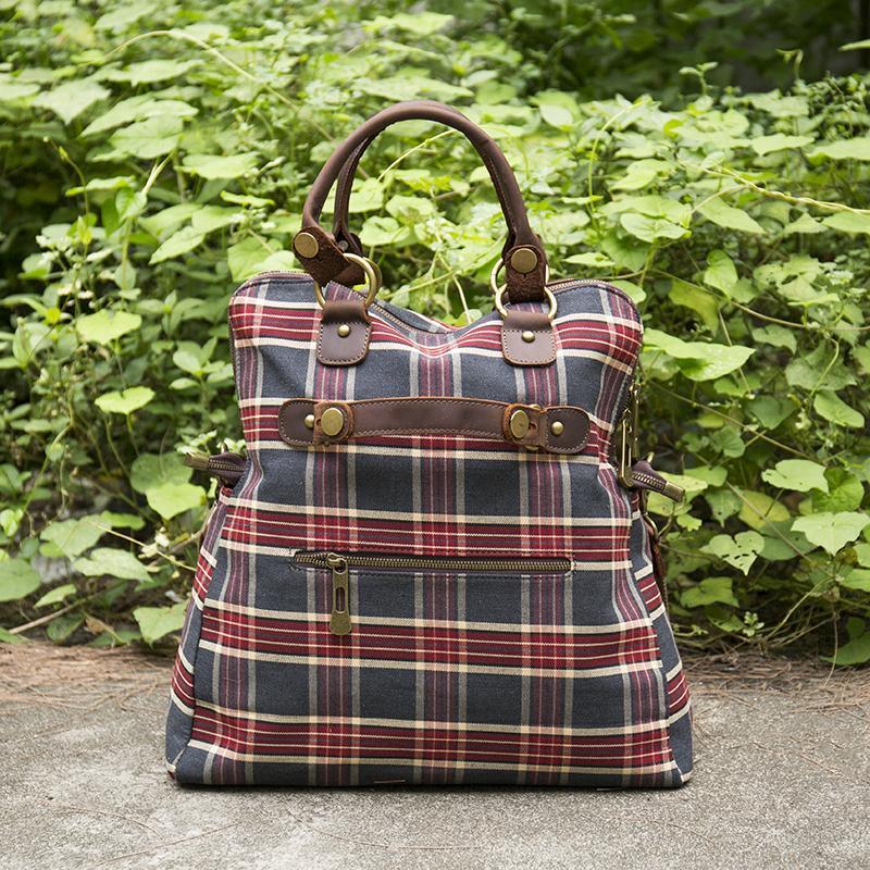 canvas zipper red grid women casual handag shoulder handbags - Omychic