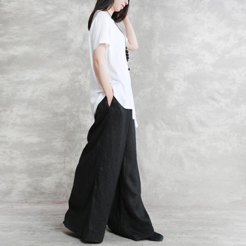 casual black pockets women wide leg pants - Omychic